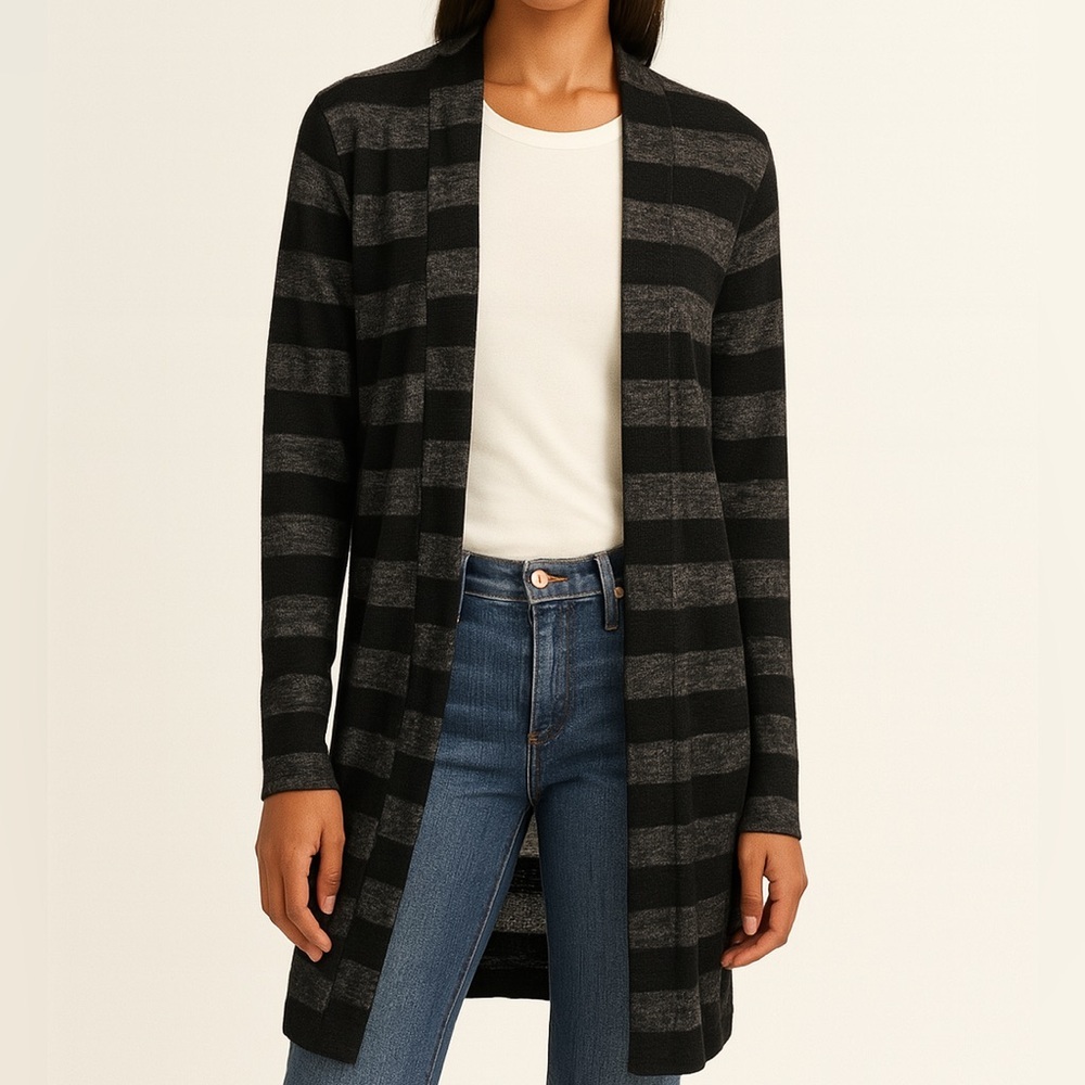 AKRIS punto Striped Linen Blend Long Cardigan Sweater